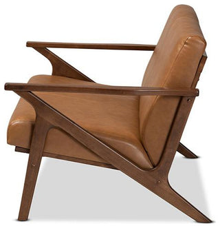 Bianca Mid-Century Brown Finished Wood and Tan Faux Leather Effect Loveseat