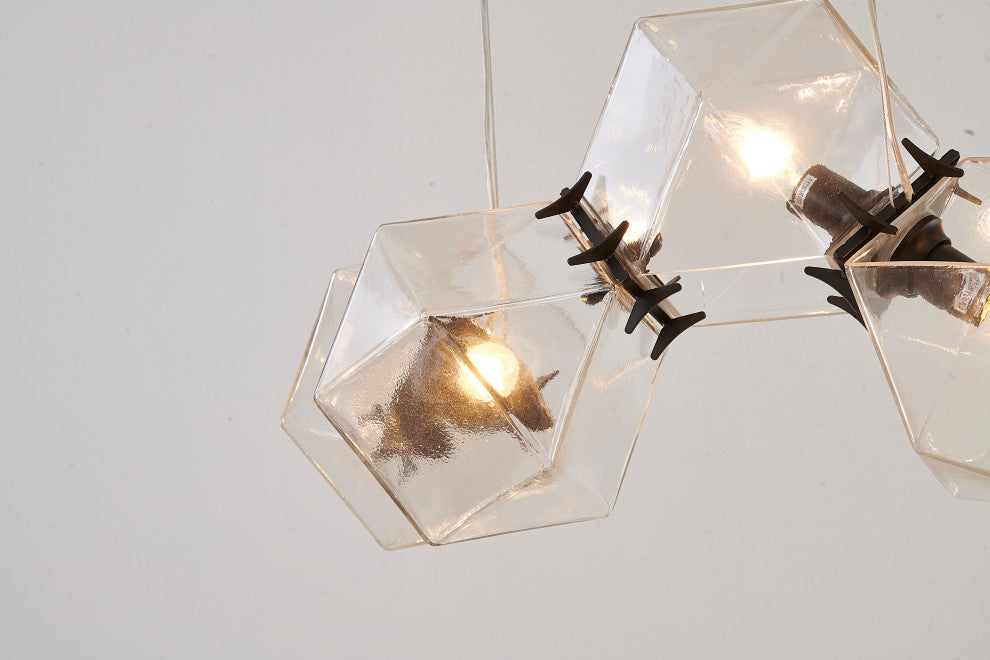 8-Light Black Stainless Steel Chandelier With A Clear Glass Cubed