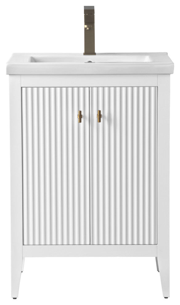 Vanity Art Freestanding Vanity, White, 24", Single Sink, Golden Brushed