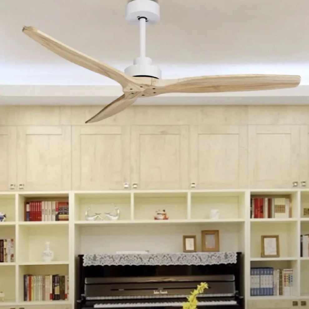 Barbona | Stylish Solid Wood Led Ceiling Fan Lamp With Remote Control, White, 42 Inch