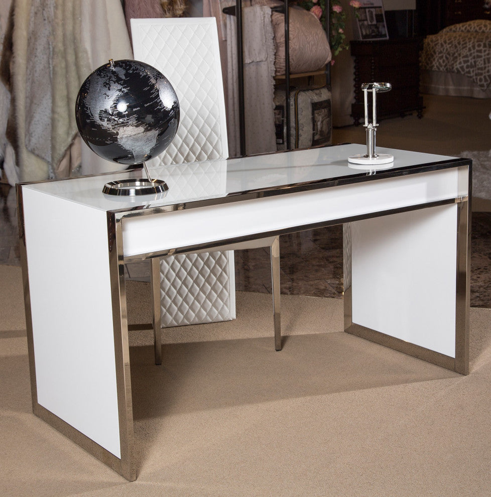 State St. Writing Desk - Off White/Stainless Steel