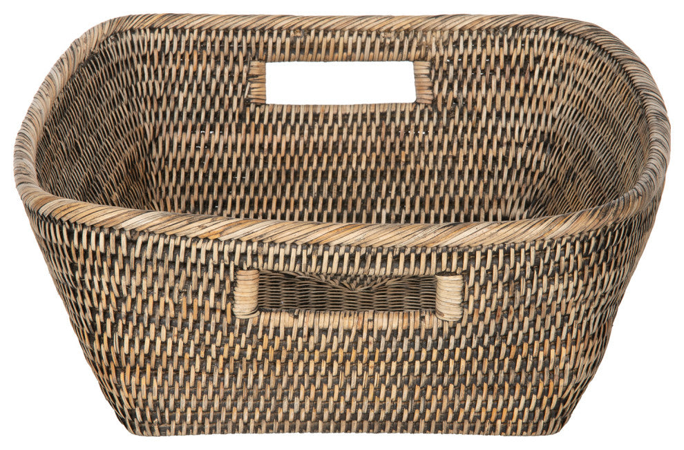 La Jolla Oblong Rattan Storage and Shelf Basket, Black-Wash