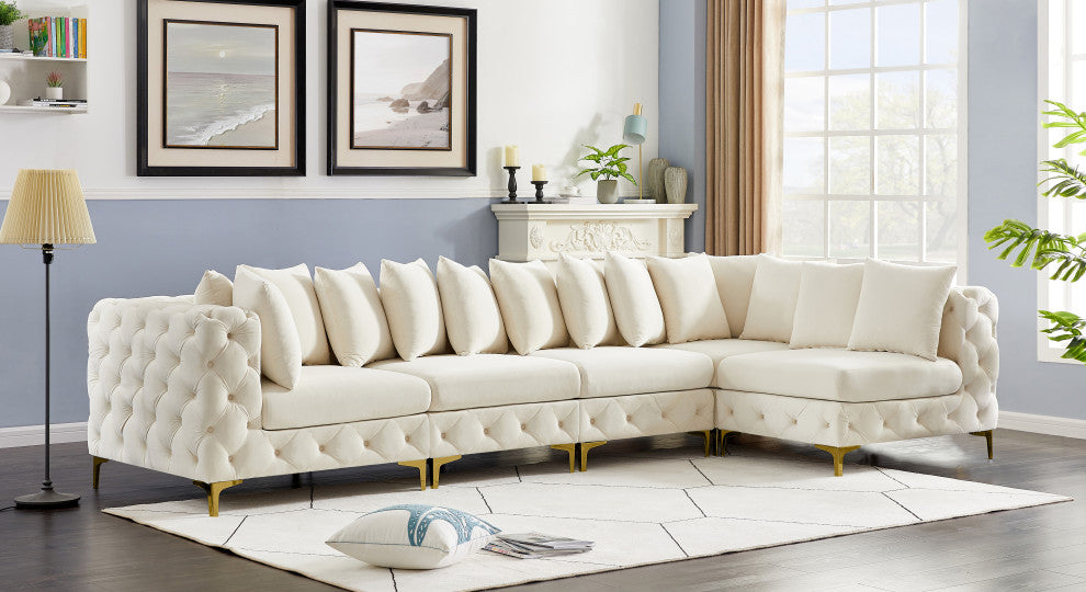 Tremblay Modular Sectional, Cream, L-Shaped, 5-Piece: Armless (3), Corner (2)