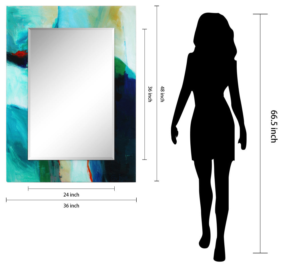 "Sky" Rectangular Beveled Wall Mirror Framed with Printed Tempered Art Glass
