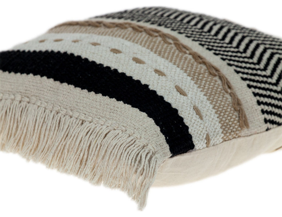 Black White and Tan Textured Pillow