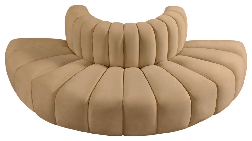 Arc Upholstered Outward Curved Modular Sectional, Camel, 4-Piece: Reverse Corner (4), Velvet