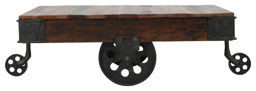 Metal And Reclaimed Wood Cart Coffee Table