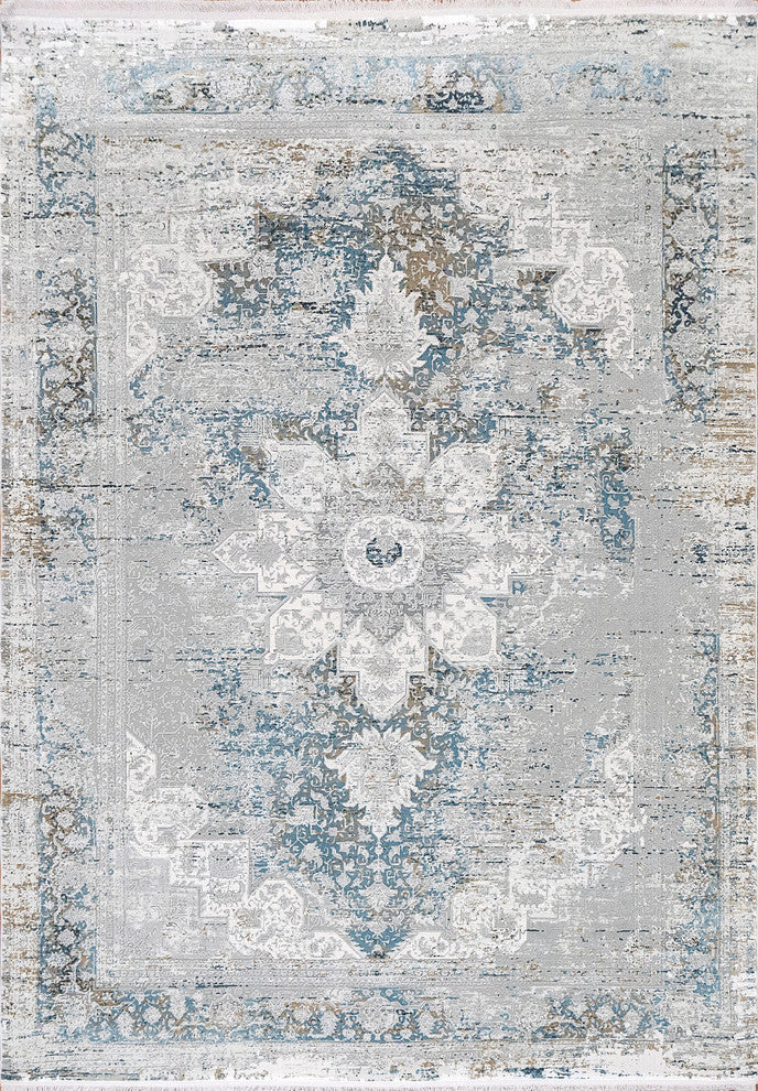 Ruby Gray and Blue Area Rug, 7.10'x10.10'