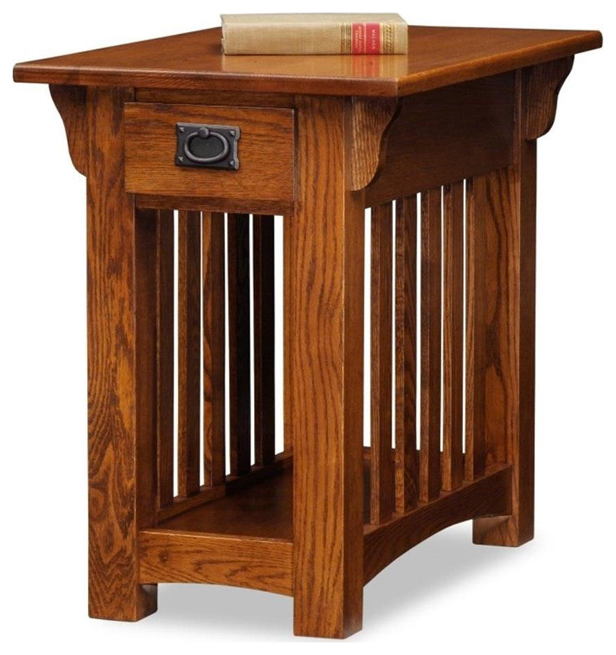 Leick Furniture Mission Oak Chairside Table with Storage Drawer and Shelf