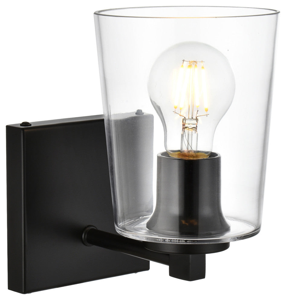 1 Light Black And Clear Bath Sconce