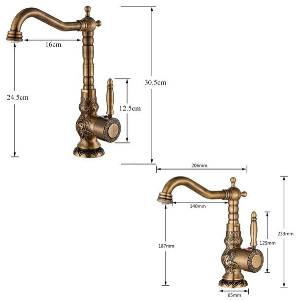 Deck Mounted Antique Brass Bathroom Faucet Ceramic Handle
