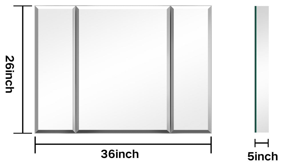Frameless Aluminum Medicine Cabinet Adjustable Shelves,36x26Inch