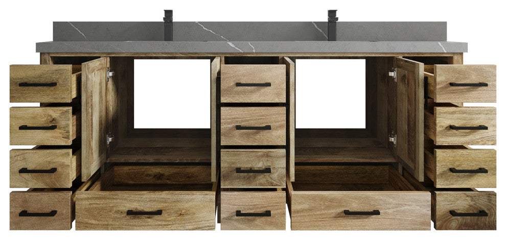 Malibu Mango 84 Double Sink Bath Vanity in Natural 2" Piatra Gray