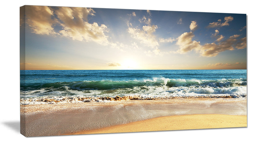 "Cloudy Sky and Vibrant Blue Sea" Seashore Canvas Wall Art, 32"x16"