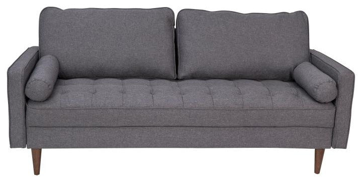 Hudson Mid-Century Modern Sofa With Tufted Upholstery and Solid Wood Legs, Dark Gray