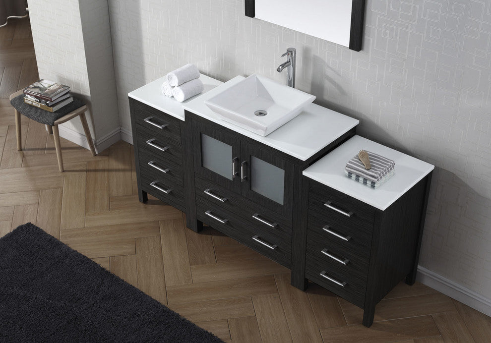 Virtu Dior 68" Single Bathroom Vanity, Zebra Gray With Faucet and Mirror