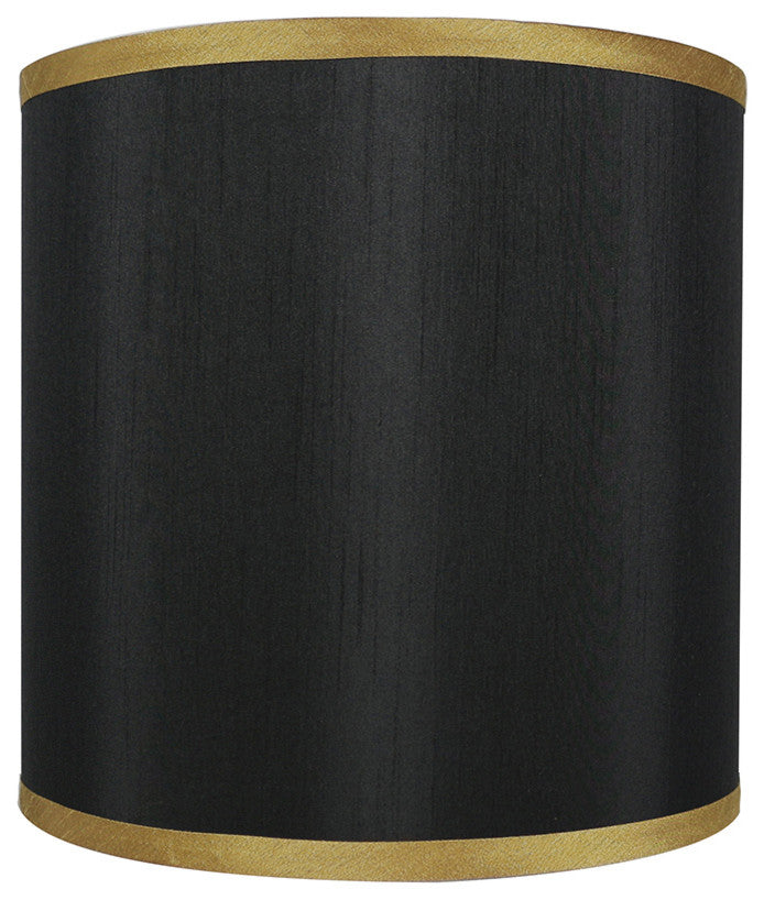 Black with Gold Trim Faux Silk Classic Drum Lampshade, 10"x10"x10"