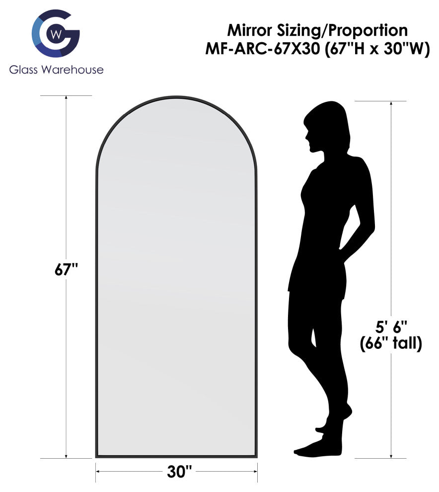 30" W X 67" H Arch Leaner Dressing Stainless Steel Framed Mirror, Black