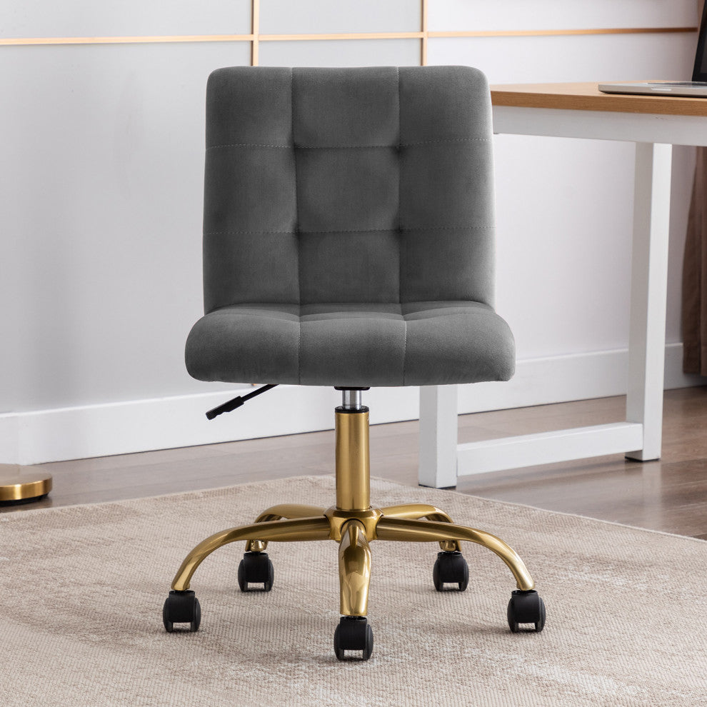 Square Tufted Desk Rolling Chair, Grey-Velvet