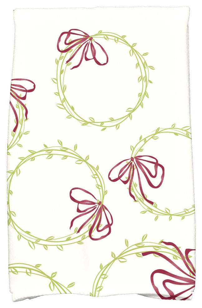 Simple Wreath Holiday Geometric Print Kitchen Towel, Light Green
