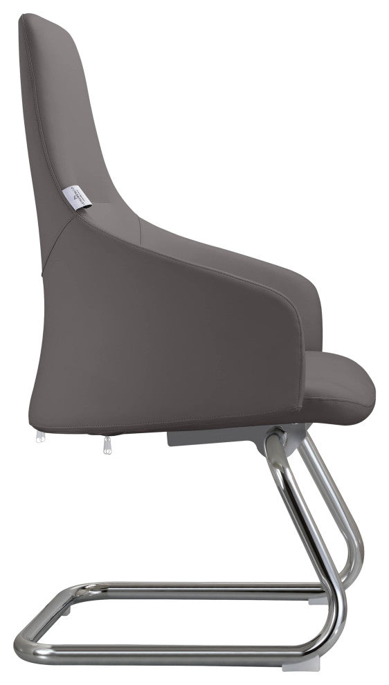 LeisureMod Celeste Leather Conference Office Chair With and Armrest, Gray