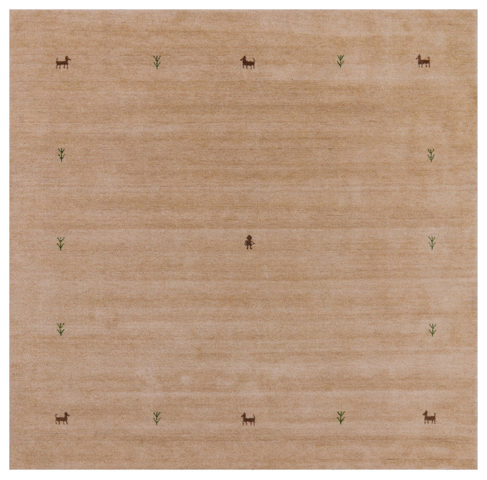 7' Square Persian Gabbeh Hand-Knotted Rug Q4289