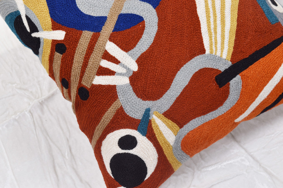 Kandinsky Pillow Cover Intuitive Flow II Wool Hand Embroidered Wool 18x18
