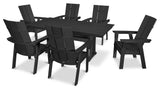 POLYWOOD Modern Adirondack 7-Piece Farmhouse Dining Set, Black