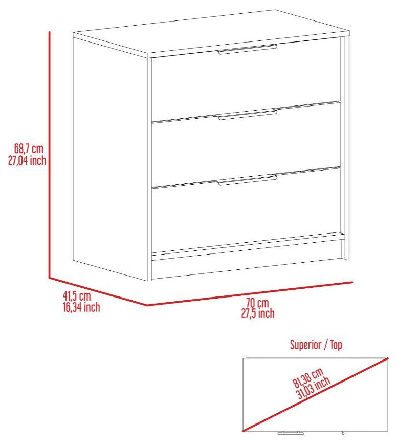 Egeo 3 Drawers Dresser, White