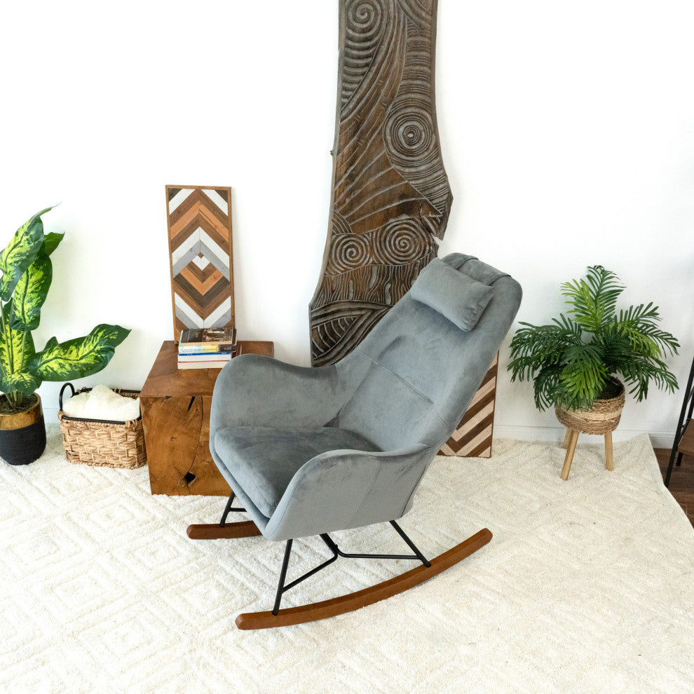 Rumi Mid-Century Modern Indoor Nursery Rocking Chair, Dark Grey