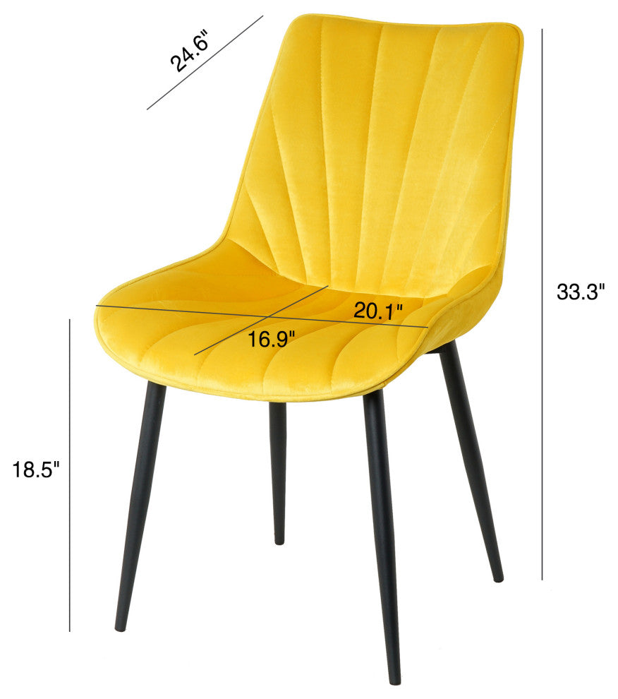 20 in.W Indoor Velvet 4 Dining Chairs with Cushions and Coated Legs, Yellow