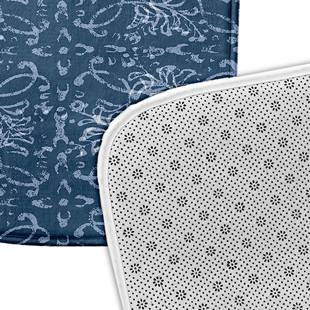 Blue Rectangular Floral Tangle Pet Feeding Mat for Dogs or Cats