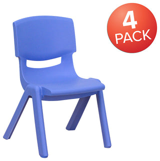 4 Pack Plastic Stackable School Chairs with 10.5" Seat Height, Blue
