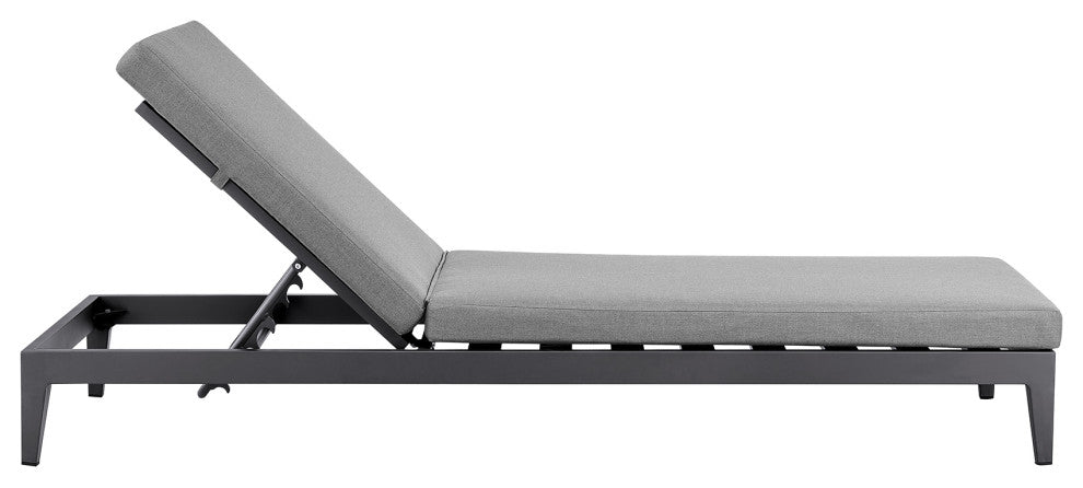 Argiope Outdoor Adjustable Chaise Lounge Chair, Aluminum With Gray Cushions