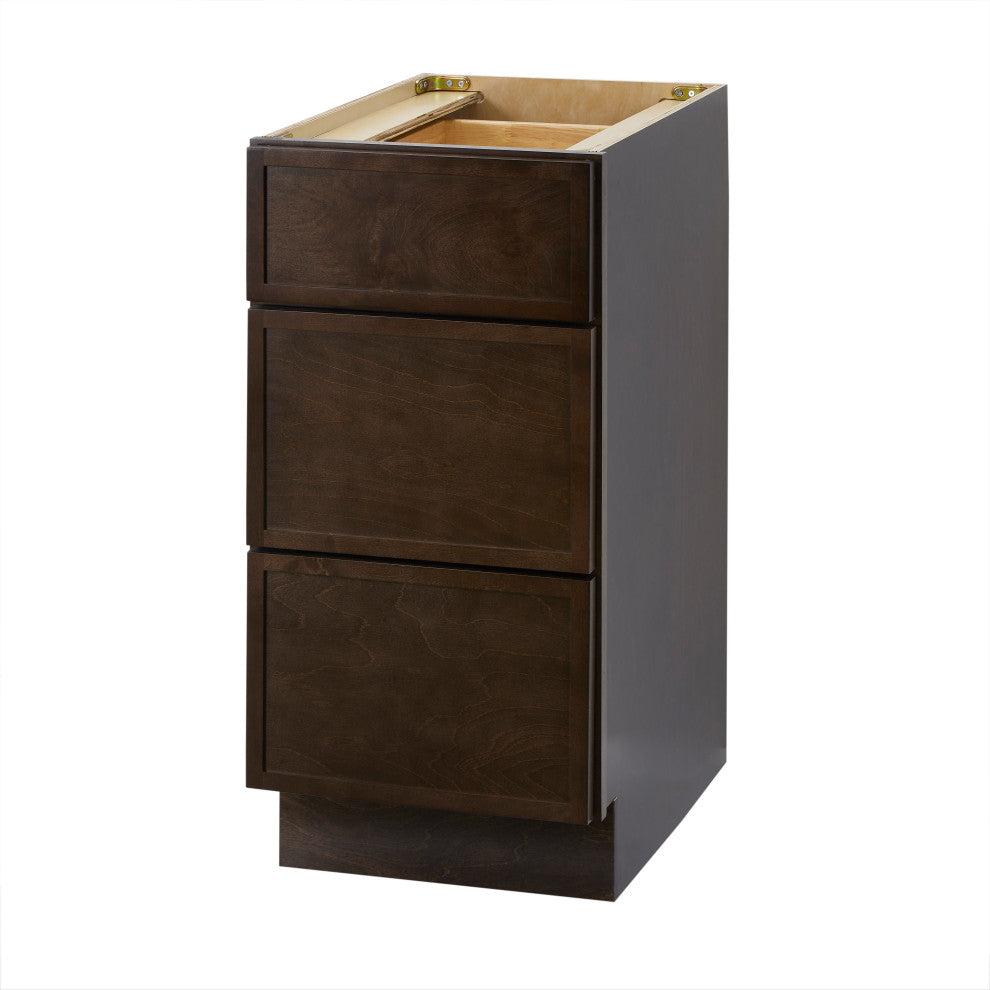 Vanity Art Birch Plywood Single Base Storage Cabinet, Brown, 15 Inch (3 Drawers)