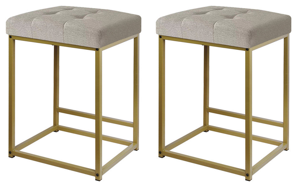 GIA 24 Inch beige backless Bar Stool with Brass Metal Fram,set of 2