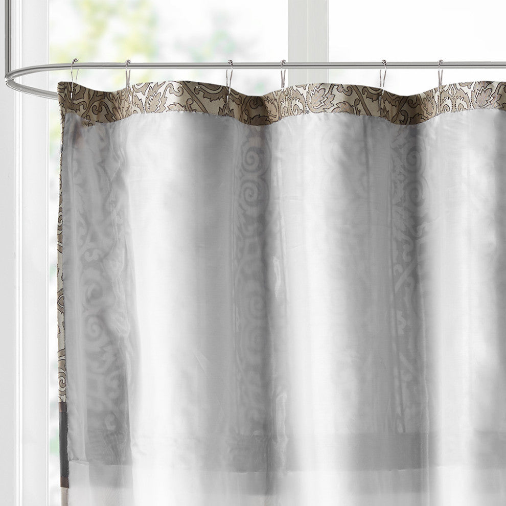 Madison Park Donovan Embroidered Shower Curtain, Black 72x72"