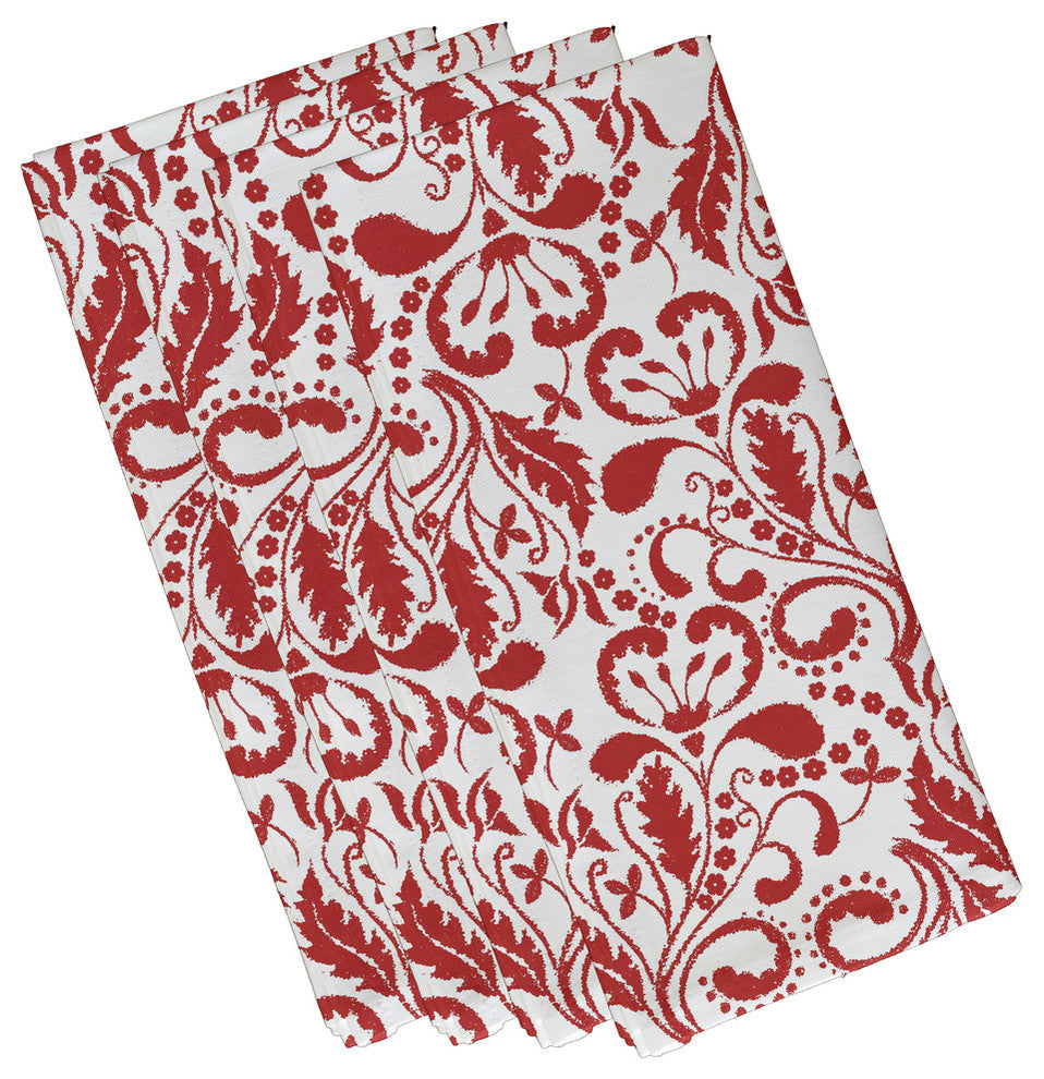 19x19", Aurora Floral Print, Napkin Coral, Set of 4