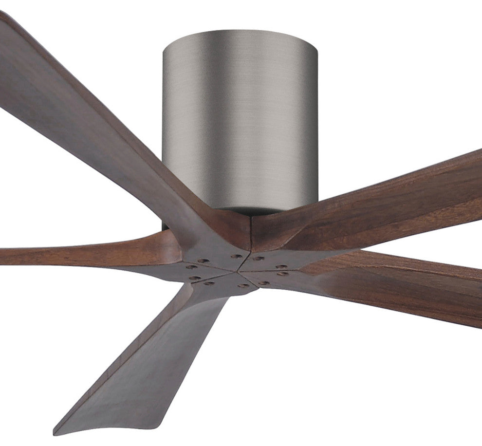 Irene-5H Flush Mounted Ceiling Fan, Brushed Pewter, Walnut Blades, 60"