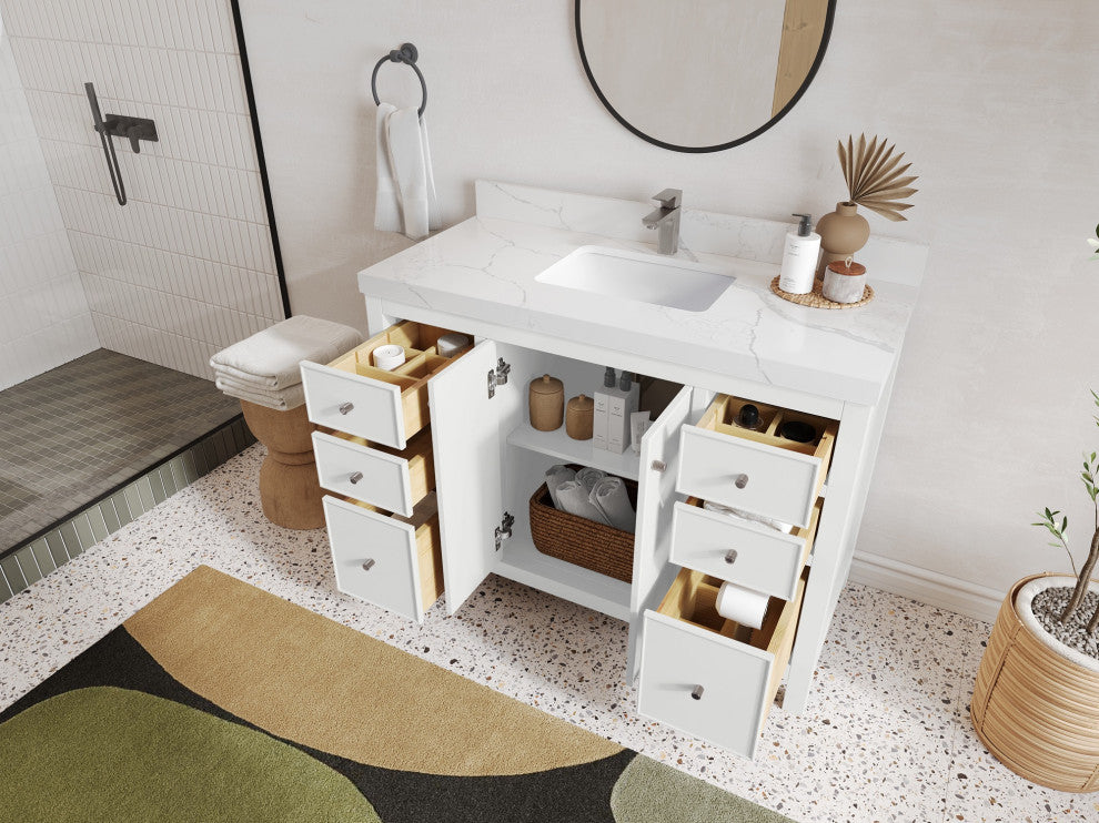 Chicago 48" Single Sink Bathroom Vanity, White 2" Calacatta Nuvo