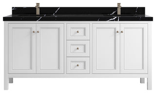 Nashville 72" Double Sink Bath Vanity, White 2" Calacatta Black