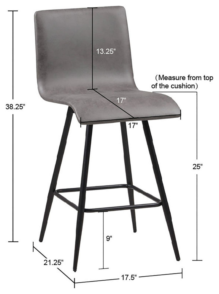 INK+IVY Adams Leather Modern Swivel Counter Stool, Grey Black