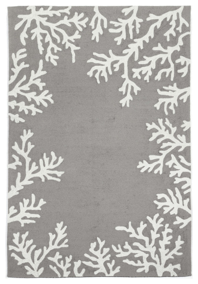Capri Coral Border Indoor/Outdoor Rug, Silver, 2'6x4'