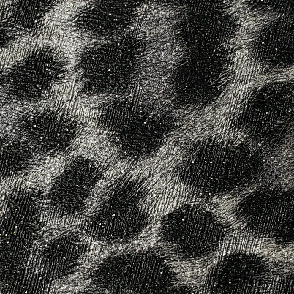 Wallpaper black silver glitter leopard textured animal skin, 27 Inc X 33 Ft Roll