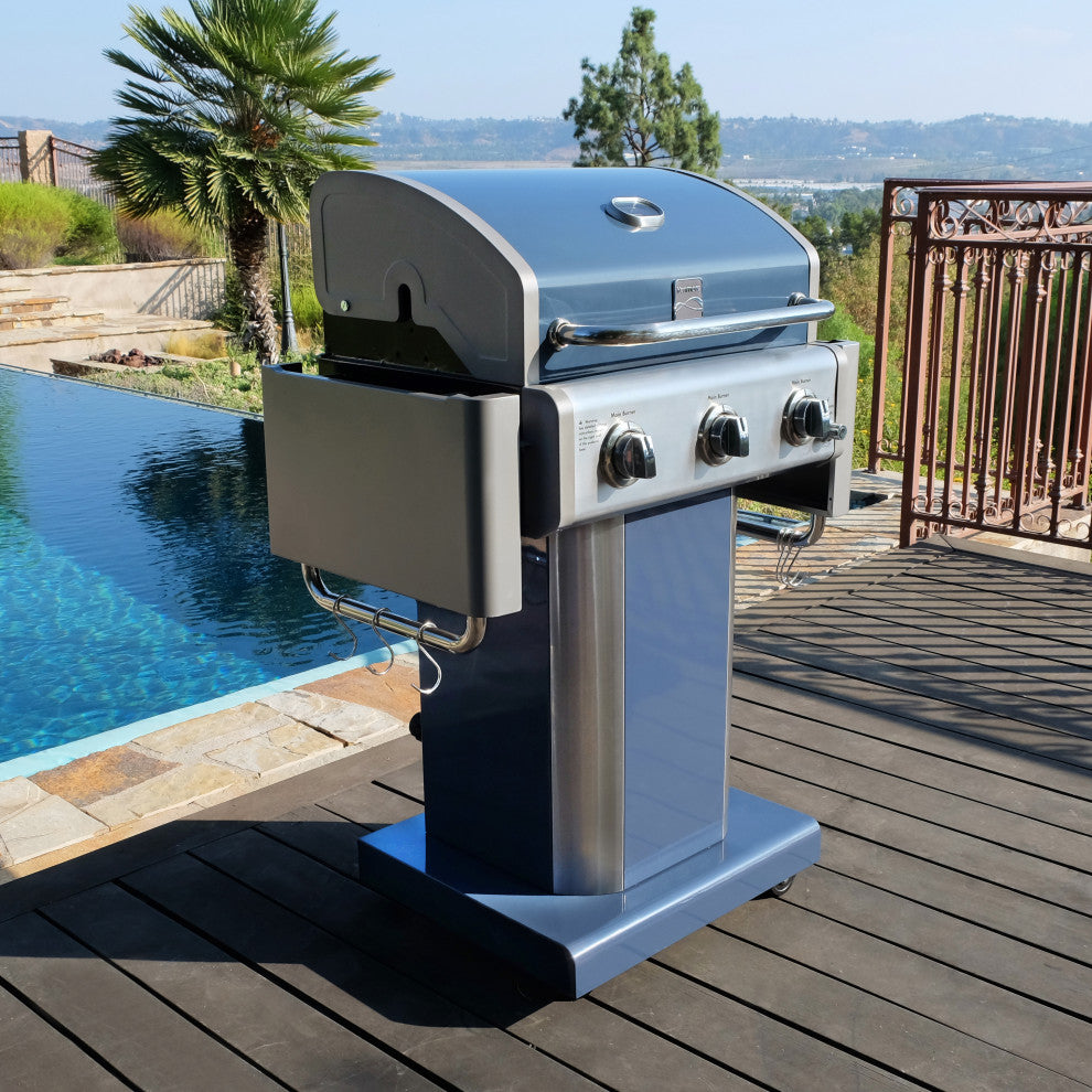 Kenmore 3 Burner Gas Grill with Side Shelves, Azura