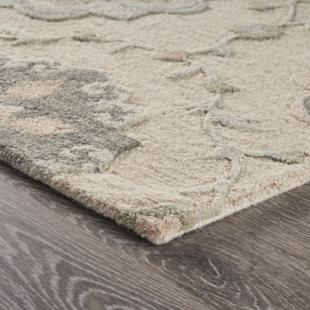 7" x 9' Ivory Intricate Floral Area Rug