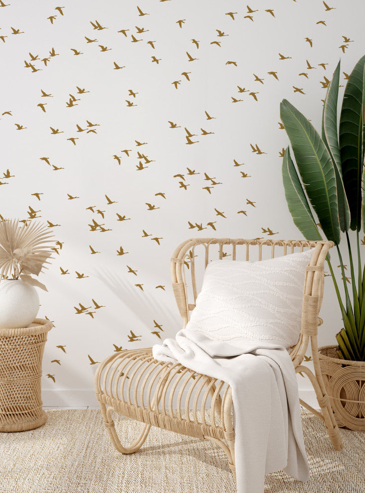 Soaring Birds Peel and Stick Vinyl Mural, Gold, 24"w X 96"h, 6 Panel Set
