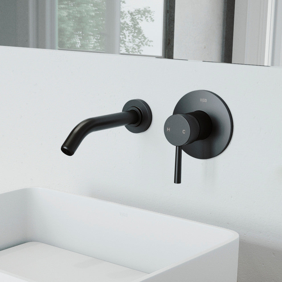 VIGO Olus 5" H Single Handle Wall Mount Bathroom Faucet, Matte Black