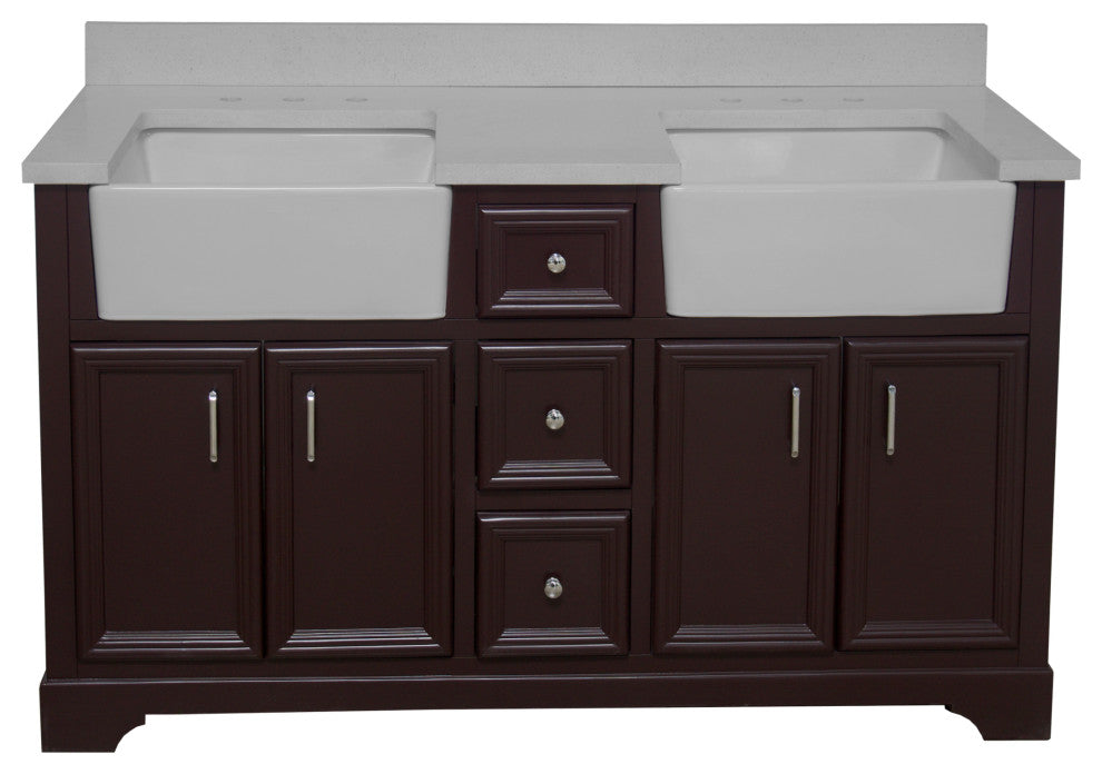 Zelda 60" Bathroom Vanity, Chocolate, Quartz, Double