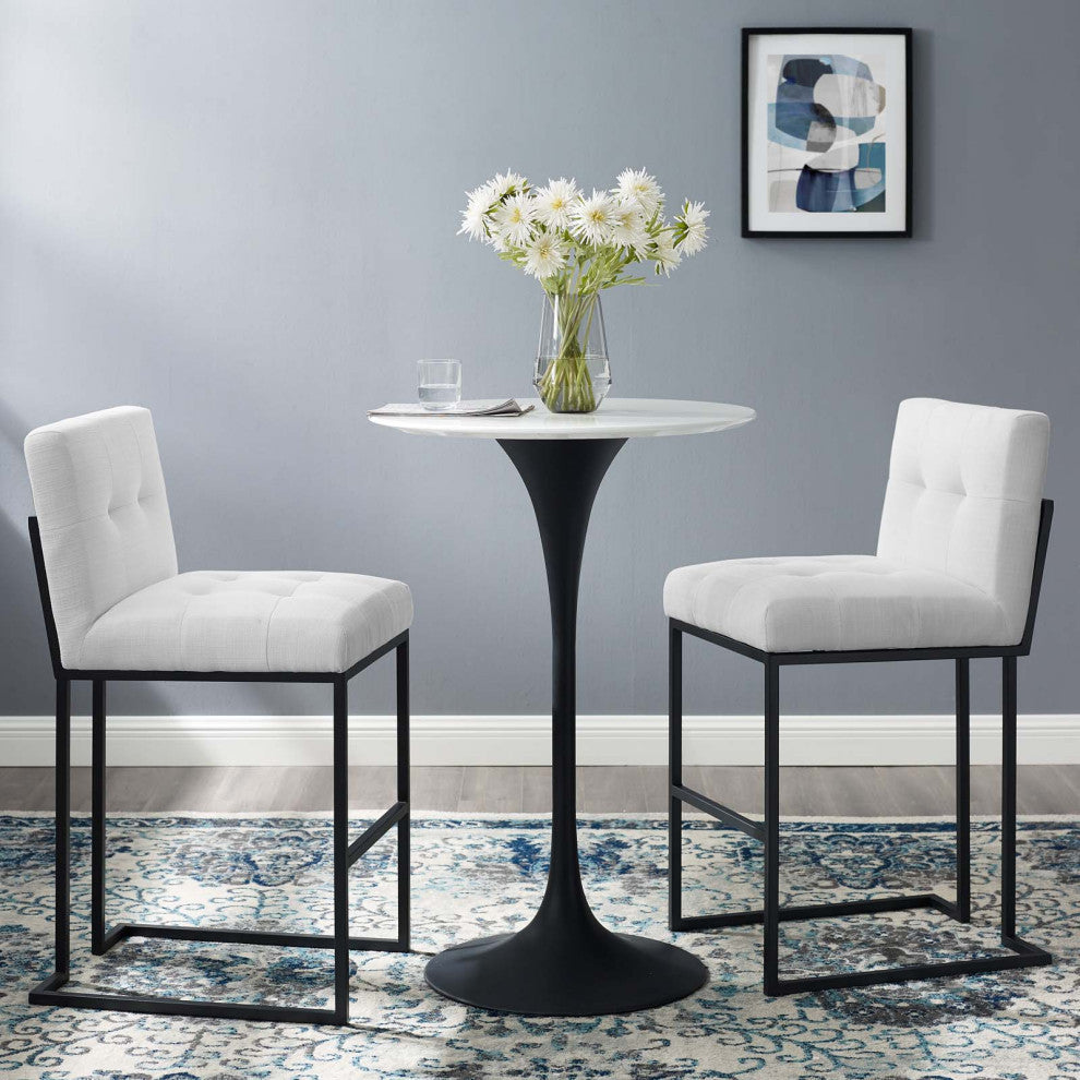 Bar Stool Chair Barstool, Set of 2, Fabric, Metal, Black White, Modern, Bar Pub
